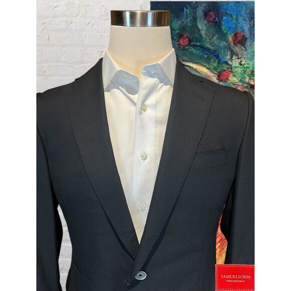 New Samuelsohn 40R Solid Black Designer Luxury Blazer Sport Jacket Super 130s - Picture 4 of 14